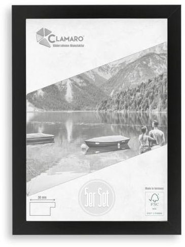 CLAMARO COLLAGE, set di 5 cornici portafoto DIN A4 (21 x 29,7), realizzate a mano su misura, colore nero opaco, moderno legno MDF, set da 5 cornici con vetro acrilico, parete posteriore e gancio