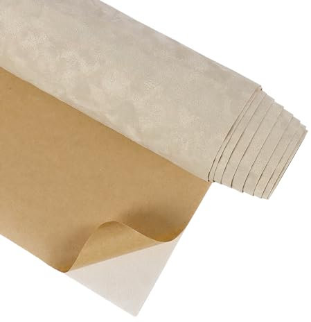 CRE8TIVE Beige Velvet Wallpaper Flocking Cloth Peel and Stick Floral Felt Fabric Contact Paper Self Adhesive Wallpaper for Living Room Vintage Vinyl Wrap for Furniture DIY Craft Cabinet 30cm x 200cm