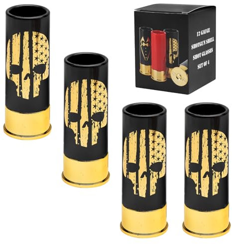 TNSLAND 4 vasos de calavera, divertidos vasos de chupito, vaso de chupito bala 12 GA, vaso de chupito bala pequeño para tequila whisky, regalos de calavera para boda cumpleaños