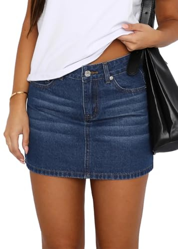 DEICAEVO Minifalda Vaquera para Mujer, Estilo Casual, Cintura Baja, elástica, con Cremallera, Azul Oscuro, S
