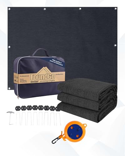 FoundGo Awning Carpet with Eyelets [280g/m² HDPE] 200x300cm Outdoor Camping Carpet Breathable Awning Flooring including Carrying Bag 8x pegs & Clothesline Anthracite