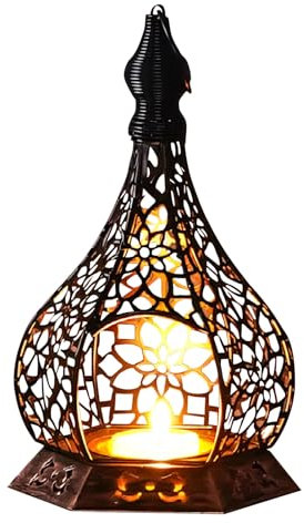 Orientalische Lampe Deko Metall, Wohnzimmer Deko Modern, Marokkanische Lampe Batteriebetrieb, halbhandgemachte Dekoration Wohnzimmer, für Zuhause Wohnzimmer Garten (B2-ohne LED)