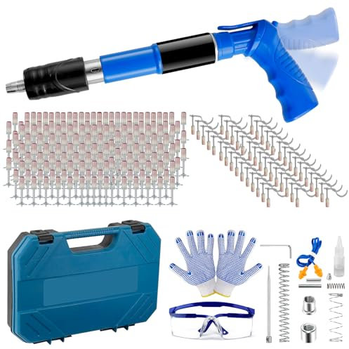 Pistola de uñas con 245 clavos redondos, herramienta de remachado de 5 marchas, pistola de clavos para pared de hormigón, pistola de uñas con caja de plástico para pared de cemento, carpintería