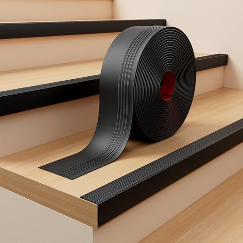 INMOZATA Stair Edge Trim, 20FT Vinyl Anti-Slip Stair Nosing, Waterproof & Self-Adhesive Stair Edge Protector for Indoor & Outdoor Safety, Black