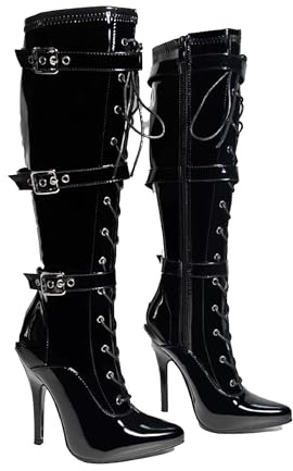 Bismaa Womens High Heel Boots With 3 Buckles - Ladies Kinky Fetish Stiletto Heel Full Side Zip Knee High Boots For Women Size UK 6