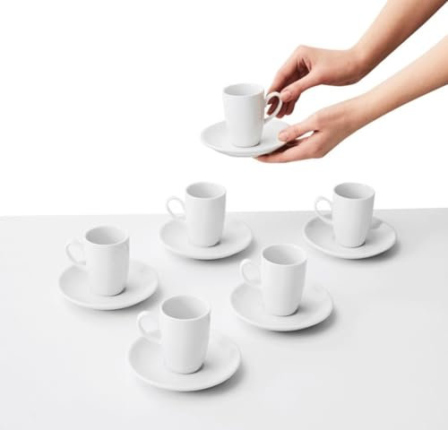 BARBACADO Set de 6 tasses expresso porcelaine blanche, tasse à café, cadeau cuisine, 6 tasses à expresso et 6 sous-tasses.