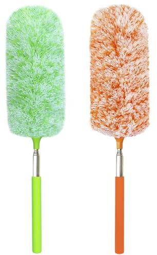 2 Pack Extendable Microfiber Feather Duster, Electrostatic Microfiber Head, Up to 30 Inch Extension Pole, Car Duster, Telescoping Feather Dusters for Cleaning
