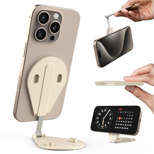 TELESIN Magnetic Phone Stand, 4-in-1 Portable Pocket Phone Stand, 300° Rotatable Aluminum Slim Phone Tripod Holder, Foldable Handle Phone Mount for Desk/Vlog/Photography/Selfie/Travel All in One