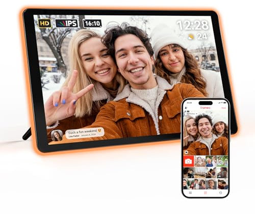 ApoloSign Neonlicht Digitaler Bilderrahmen – 10,1 2K FHD-Display, KI-gesteuerter Farbwechsel-LED-Streifen, Frameo App – Der Beste Digitale Bilderrahmen zum Verschenken