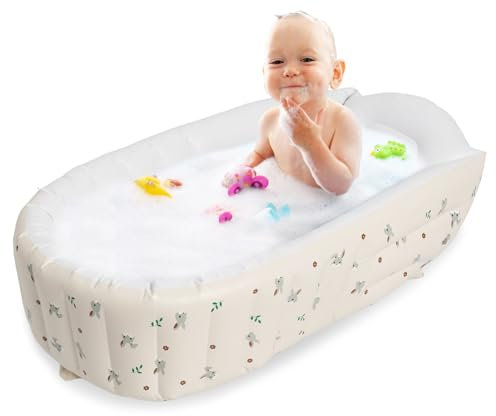 Aufblasbare Baby Badewanne,Kinder Badewanne mit Eingebauter Luftpumpe, Zusammenklappbares Schwimmbad für Kinder, 90×55 cm, Mini-Dusche Baby Badewanne 0-5 Jahre für Reisen im Freien