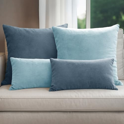 Selfitex 4er Set Cord Sofakissen 2X 30x50 + 2X 50x50, Couchkissen inkl. Füllkissen, samtiger Kissenbezug mit weicher Kissenfüllung, Flauschige Dekokissen für Wohn- & Schlafzimmer (Malaga)