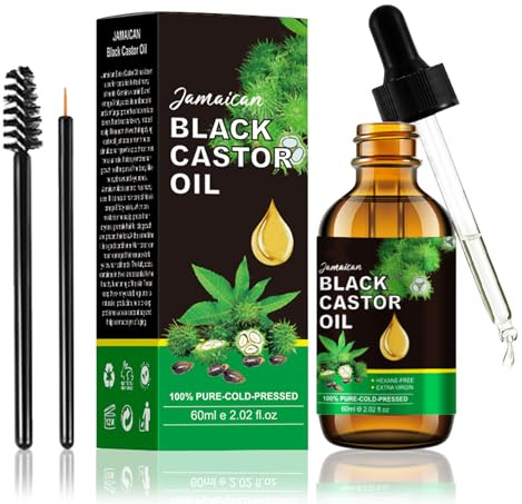 Jamaican Black Castor Oil for Hair Growth, Pure Natural Hair Oil for Face, Body & Skin Nourishment, Organic Cold Pressed Oil for Thicker Eyelashes & Eyebrows, Hair Nourishing Oil, 60ml