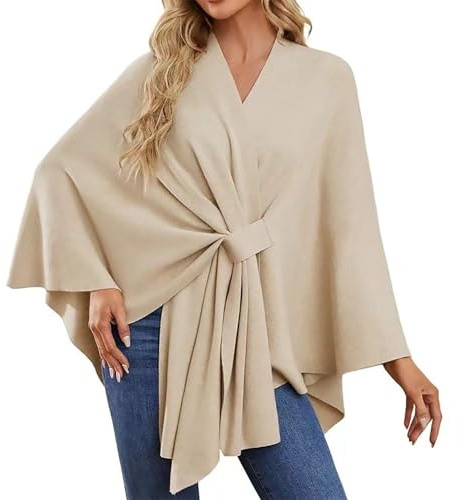 Women's Elegant Shawl Soft Open Front Poncho Sweater For Spring Fall Winter Summer Shawl for Women (Beige, One Size)