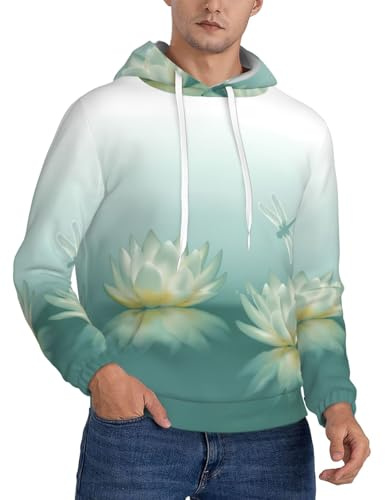 Pidgazdfgv Trollslända med vattenlilja herr fleece huvtröja pullover avslappnad huvtröja kontrast dragsko tröja med Kaola ficka, Svart, XXL