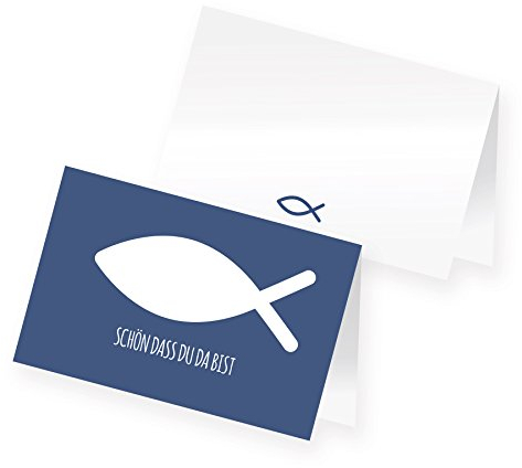 itenga 24 x Tischkarten Platzkarten Namensschild Fisch Kommunion Taufe Konfirmation (blau)