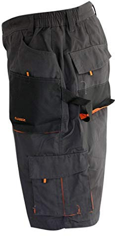 ART MAS Classic Men's Trade Summer Short Work Pants with Elasticated Waist,Garden, Protective Trousers (44W / 5XL / EU60, Dark Grey with Orange Inserts)