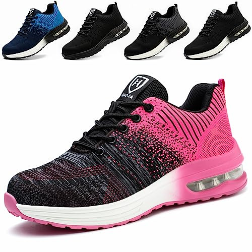 Scarpe Antinfortunistica Uomo Leggere Scarpe da Lavoro con Punta in Acciaio Donna Traspiranti Antiscivolo Comode Scarpe Sicurezza, Rosa， EU 37