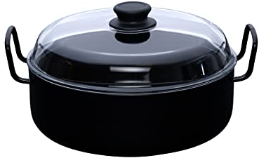 Riess, 0458-022, Omas Schmorpfanne mit Glasdeckel, Classic Schwarzemaille, 7.5cm hoch, 24cm Durchmesser, Induktion, Backofen bis 220 Grad