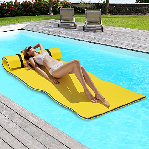 GOPLUS Flytande matta av slitstarkt XPE-skum, vattenhängmatta med 3 lager, vattenliggande för solbad, vattensport, på pooler, sjöar eller stränder, 100 kg bärkraft, 220 x 90 x 4 cm (gul)