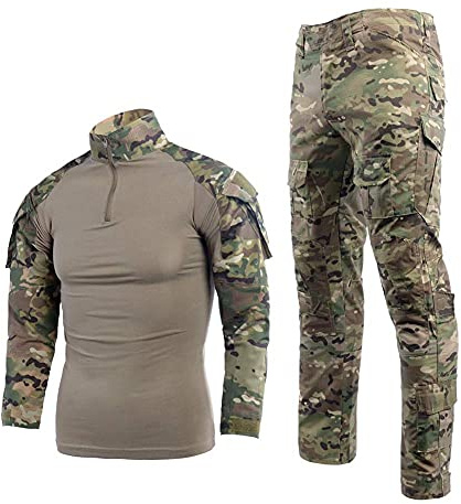 YUSHOW Tenue Airsoft Chemise de Paintball Pantalon Militaire Manches Longues 1/4 Zip Camouflage Uniform Chasse Escalade BDU-CP-2XL
