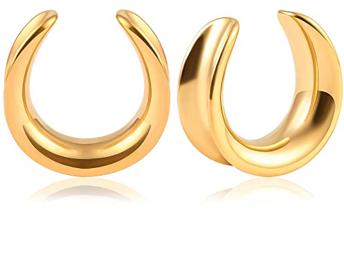 Vankula Ohr Tunnel 1 Paar Saddles Flesh Plugs Edelstahl für männer damen Ohrpiercing Schmuck 8mm(0G) Gold