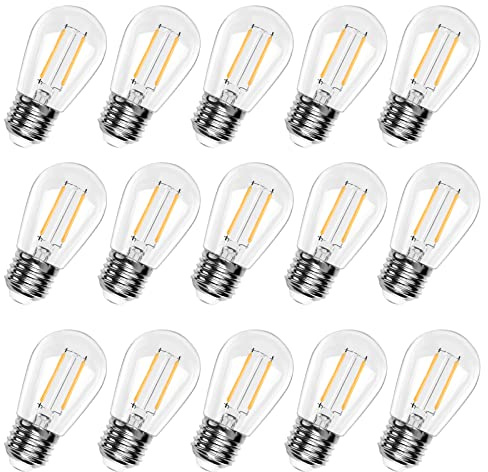 Spacelumen Set di 15 lampadine LED E27 bianco caldo, lampadina vintage 2W (equivalente 20W) 230V S14 Edison 2700K lampadine E27 resistenti agli urti per ghirlande luminose, lampadari, lampade da