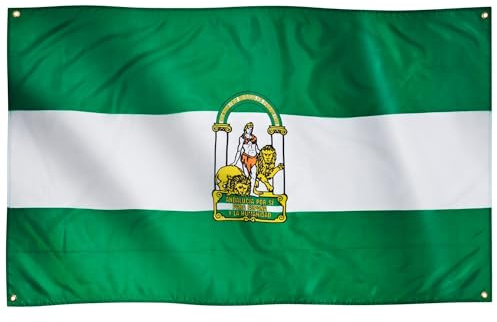 Runesol Bandera de Andalucía, 91x152cm, 3ft x 5ft, 4 Ojales, Ojal en las Esquinas, Bandera Andaluza, Región de España, Banderas Premium, Interior, Exterior, Colores Vívidos, Día de la Constitución