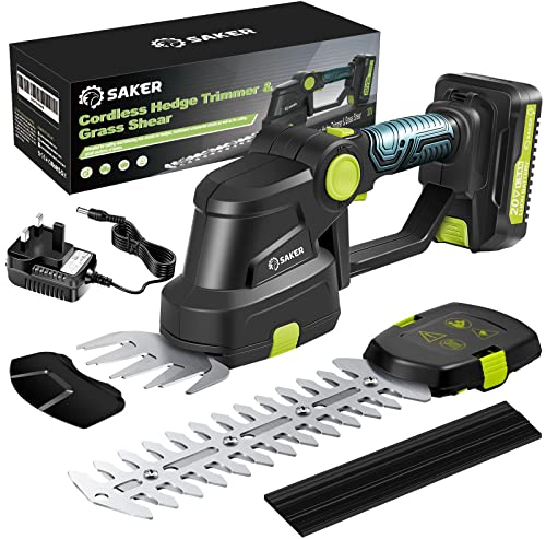Saker Cordless Hedge Trimmer-20V Electric Shrub Trimmer Grass Shears Handheld Grass Cutter,Hedge Shear with 1 Rechargeable Battery and Charger for Garden,Lawn