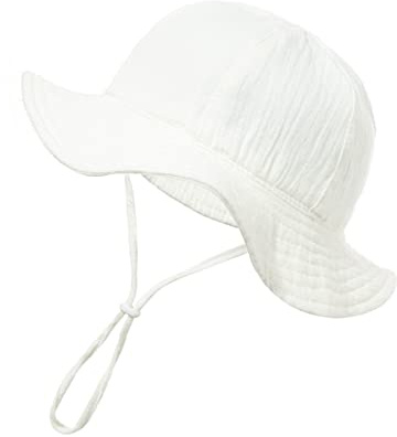 Nishine Chapeau de Soleil pour bébé Beacg Protection Solaire Chapeau de pêcheur Chapeau pour Enfant,Blanc