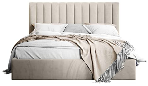 Mirjan24 Polsterbett Zorbo, Bettkasten mit Gasdruckfedern, Doppelbett, Lattenrost, Metallfüße, Elegantes Bett mit Polsterkopfteil, Bettgestell, Ehebett (Fresh 01, 180 x 200 cm)