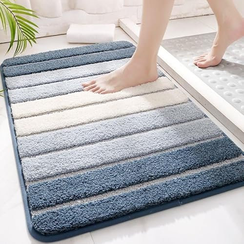 SWISSPACK BIG SIZE! 50X80 CMS Microfiber Bath Mat for Bathroom, Non-Slip Super Absorbent Machine Washable Extra Soft Thick Floor Foot Rugs (BLUE)