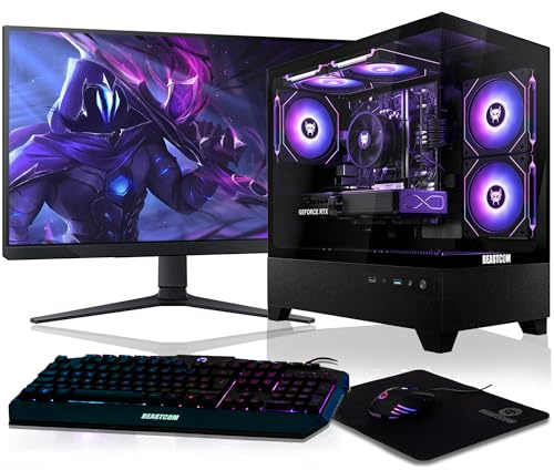 BEASTCOM Q5 | Gaming PC Set Bundle | Intel i5-12400F 6X 4,40GHz 12-Threads, Radeon RX 9070 16GB, 16GB RAM, 1TB NVMe SSD, Monitor LED 27 + RGB Tastatur + Maus + Mauspad, HDMI, WLAN, Win 11