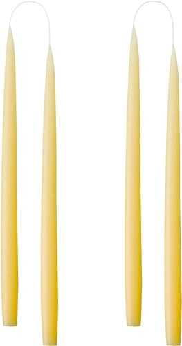 Kunstindustrien® Tapered Candles, Made in Denmark, 42 colours available, Dripless & Smokeless Dinner Candles, Candles long burning 15 hours, Unscented Candle gift set, 4pcs. 2.2 x 35cm (Pastel Yellow)