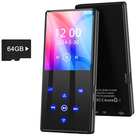 Gueray 128GB MP3-Player mit Bluetooth 5.0 Tragbarer MP3 Player Digitaler Musikspieler mit HiFi-Sound Eingebauter FM-Radio Lautsprecher Unterstützung Sprachrekorder TF-Karte