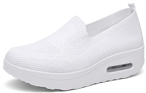 GYCF Zapatos Sin Cordones Ortopédicos con Colchón De Aire Sneaker Ortopédicas Mujer Deportivas Ortopédicas Arch Support Mesh Outdoor Walking Calzado,Blanco,37EU