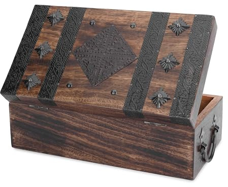 Ajuny Scrigno Decorativo in Legno con Strisce di Conchiglie, Portagioie Fatto a Mano con Coperchio, Scatola Portaoggetti Multiuso da Viaggio per Gioielli Ricordi Orologi, 11x6x4 Pollici