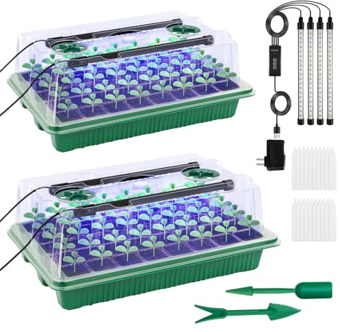 BTONGE 5 Sets Juego Bandejas Germinación, Mini Invernadero con Bandeja de Semillas Ventilada de Cúpula Caja de Maceta Cubierta para GerminacióN De Semillas de Crecimiento de Plantas (12 Células)