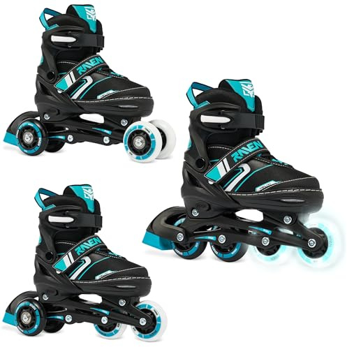 RAVEN 3in1 Inline Skates Pattini in linea Triskates Pattini a rotelle per bambini e adulti regolabili (Helixi Black/Mint, 38-42 (24,5cm-26,5cm))