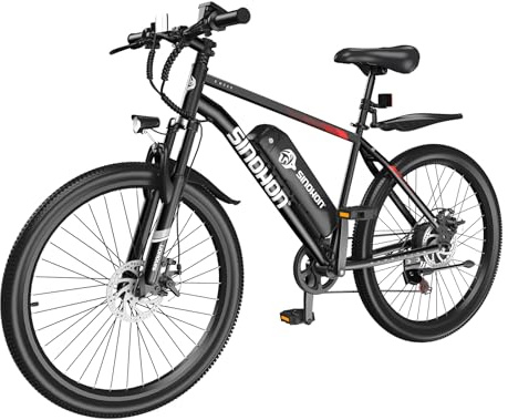 SINOHON 26 Electric Bike for Adults, E-Bike Commuter–500W Brushless Motor,375WH, 7-Speed, Front Suspension Fork, 20MPH Top Speed, 37+ Miles Long Range–Certified to UL 2849