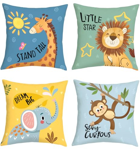 Joymaison 45x45 Pack of 4 Cartoon Animal Monkey Throw Pillow Cushion Covers