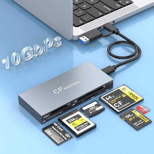 Lector de Tarjetas CFexpress Tipo B, Lector Múltiple 8 en 1 Compatible CFexpress Tipo B/CF/XD/MS/TF/SD/USB, Concentrador Lector USB 3.2 Gen 2 de 10 Gbps, Compatible Sistemas Windows/Mac/Linux/Android