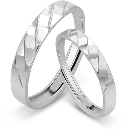 Meissa Anillos de Plata Pareja Plata de Ley 92 Alianzas Ajustables Mujer 3mm & Hombre 3,7mm Joyería de Compromiso Boda Aniversario o San Valentín, Juego de dos anillos