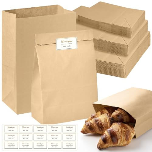 Yurifaz 60Pcs Sac en Papier Kraft 12x7x21cm, 15x9x27cm, 20x12.5x30cm, Pochette Kraft, Sachet Craft DIY à Remplir avec Autocollant, Emballage Cadeau pour Anniversaire D'enfants, Noël et Mariages