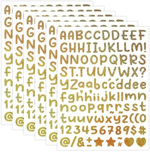Dermalyx 6 Pezzi Lettere Adesive Dorate, Lettere Adesive Resistenti alle Intemperie, Adesivi Glitter, Adesivi con Scritta, Lettere da Incollare
