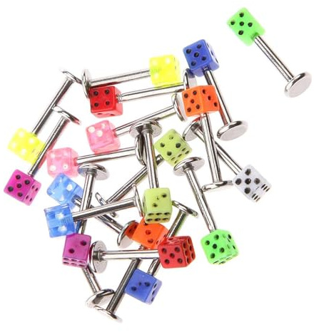 DXEHSEUY 20 st blandade tärningar läppdubbar haka tungringar stänger labret kroppspiercing smycken