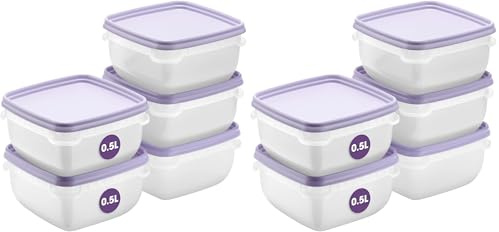SmartStore Small Food Storage Containers 0,5L Set of 10 | Suitable for Fridge and Freezer | BPA Free Meal Prep Containers Reusable, Microwavable, Dishwasher Safe, Stacks and Nests