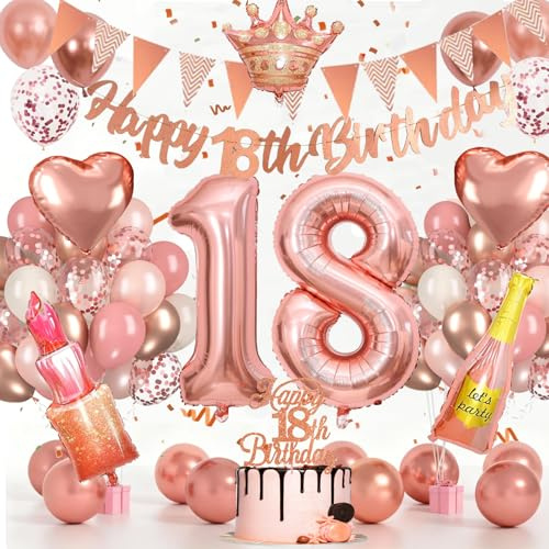 Decoracion 18 Cumpleaños Mujer, Globos 18 Cumpleaños Oro Rosa, Globos De Cumpleaños, Decoracion Fiesta Cumpleaños, Guirnalda Happy 18th Birthday, Globos De Champán Y Corona