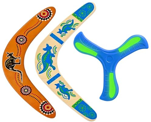 3Pcs Wooden Boomerang for Kids & Adults, Kids Frisbee, Beach Games, Frisbee for Kids, Outdoor Skill Development, Screen-Free Entertainment, Glow in The Dark, Blue and Orange Colours, 35-36.6 cm