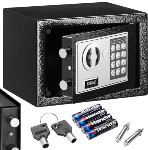 Bakaji Cassaforte a Muro Numerica Digitale 23 x 17 x 17 cm Cassetta di Sicurezza Elettronica da armadio Casa Albergo Hotel Safe + 4 x AA Batterie e Chiavi di Emergenza (Nero)