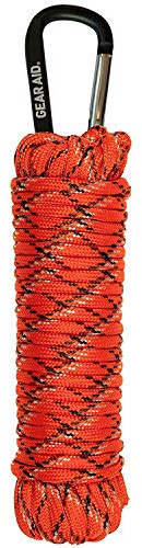 GEAR AID 550 Paracord and Carabiner, 7 Strand Utility Cord for Camping and Survival, Orange Reflective, 30 ft